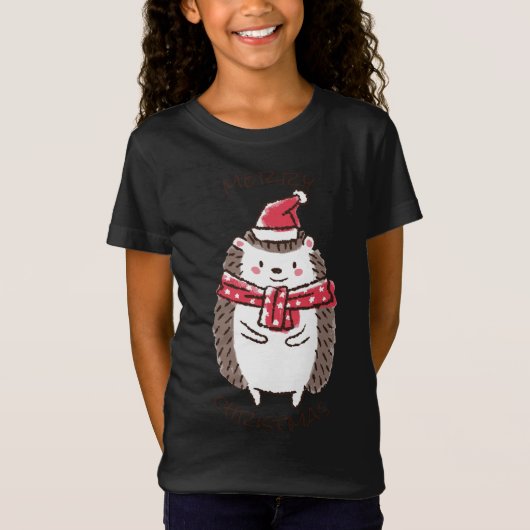 Vrolijk Kerstfeest Grappig Schattige Hedgehog Sant T-shirt (Voorkant)
