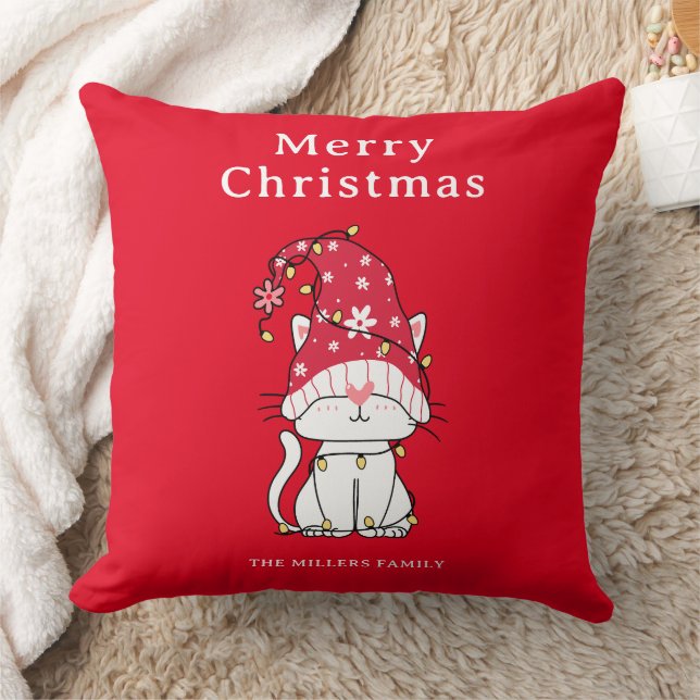 Vrolijk Kerstfeest Grappig Schattige Kat Sierkusse Kussen (Deken)