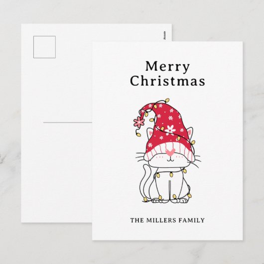 Vrolijk kerstfeest Grappig Schattige kerstkat Feestdagenkaart (Voorkant / Achterkant)