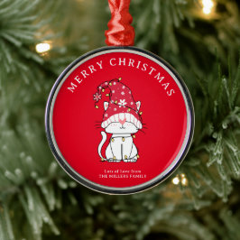 Vrolijk kerstfeest Grappig Schattige kerstkat Metalen Ornament