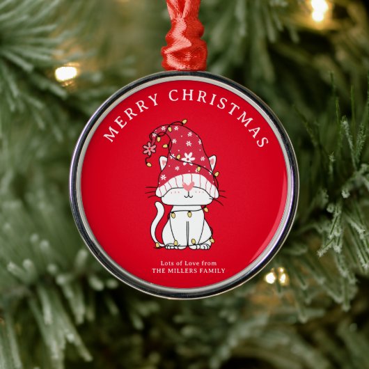 Vrolijk kerstfeest Grappig Schattige kerstkat Metalen Ornament (Boom)