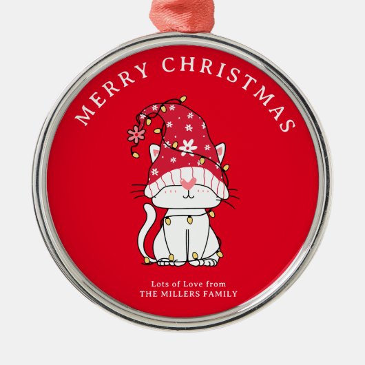 Vrolijk kerstfeest Grappig Schattige kerstkat Metalen Ornament (Voorkant)