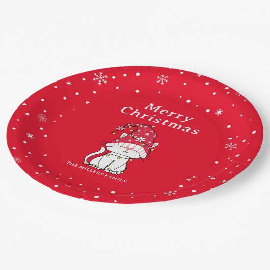 Vrolijk kerstfeest Grappig Schattige kerstkat Papieren Bordje (Gekanteld)