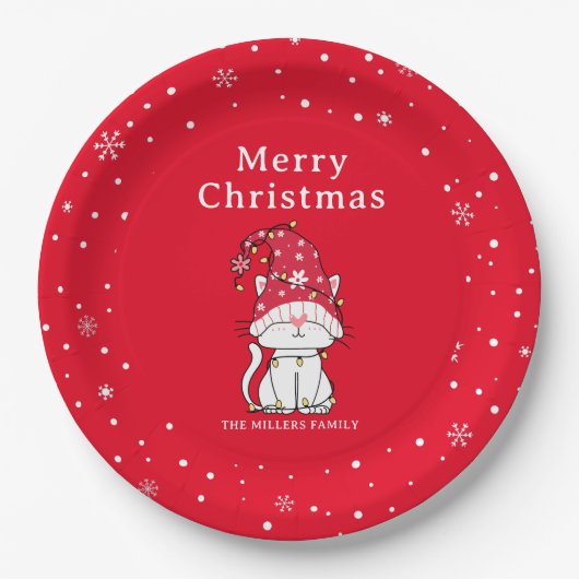 Vrolijk kerstfeest Grappig Schattige kerstkat Papieren Bordje (Voorkant)