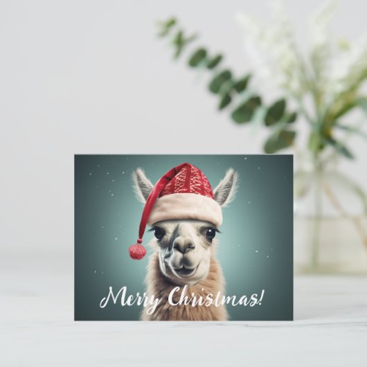 Vrolijk Kerstfeest Grappig Schattige Lllama Alpaca Feestdagenkaart (Staand voorkant)