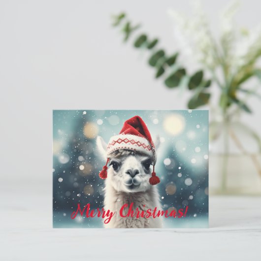 Vrolijk Kerstfeest Grappig Schattige Lllama Alpaca Feestdagenkaart (Staand voorkant)