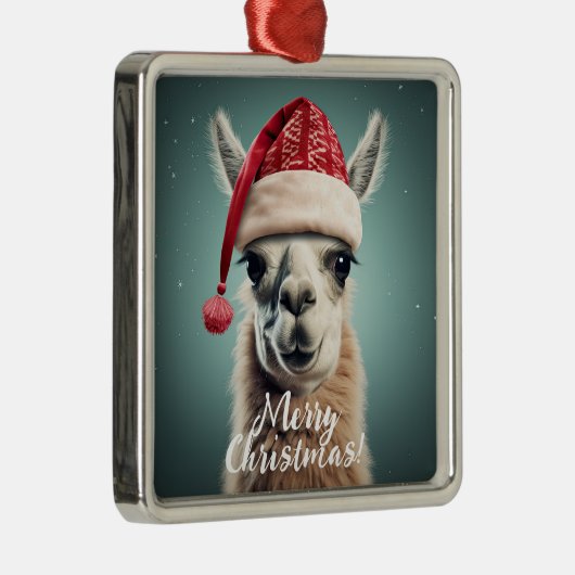 Vrolijk Kerstfeest Grappig Schattige Lllama Alpaca Metalen Ornament (Rechts)