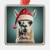 Vrolijk Kerstfeest Grappig Schattige Lllama Alpaca Metalen Ornament (Voorkant)