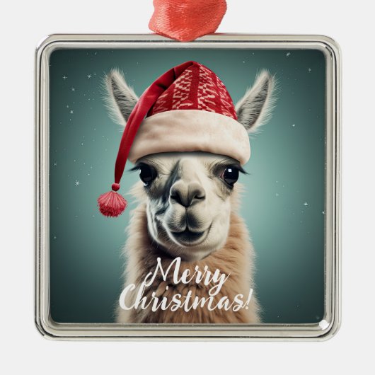 Vrolijk Kerstfeest Grappig Schattige Lllama Alpaca Metalen Ornament (Voorkant)