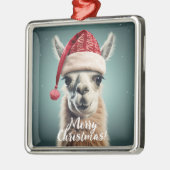 Vrolijk Kerstfeest Grappig Schattige Lllama Alpaca Metalen Ornament (Links)