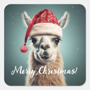Vrolijk Kerstfeest Grappig Schattige Lllama Alpaca Vierkante Sticker