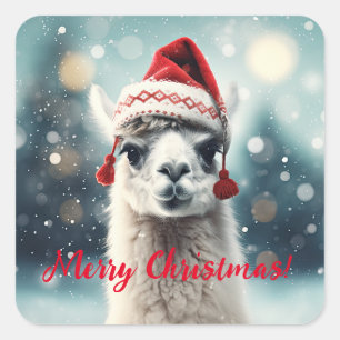 Vrolijk Kerstfeest Grappig Schattige Lllama Alpaca Vierkante Sticker
