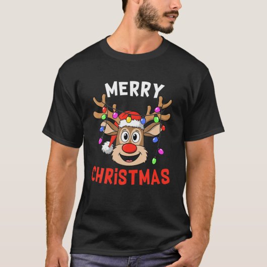 Vrolijk Kerstfeest Grappig Schattige Rendier Gift T-shirt (Voorkant)