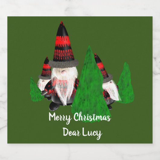 Vrolijk kerstfeest, grappige dwergen personalisere likeurfles etiket (Enkel label)