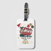 Vrolijk Kerstfeest Grappige Flamingo met Zonnebril Bagagelabel (Voorkant (verticaal))