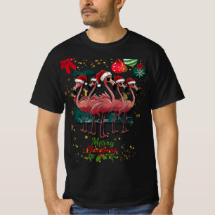 Vrolijk Kerstfeest Grappige Flamingo met Zonnebril T-shirt
