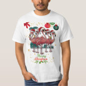 Vrolijk Kerstfeest Grappige Flamingo met Zonnebril T-shirt (Voorkant)