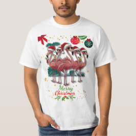 Vrolijk Kerstfeest Grappige Flamingo met Zonnebril T-shirt