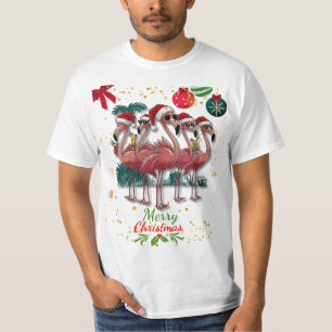 Vrolijk Kerstfeest Grappige Flamingo met Zonnebril T-shirt