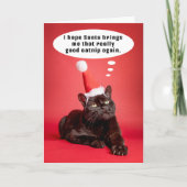 Vrolijk Kerstfeest Grappige Kat Denken aan Catnip  Feestdagen Kaart (Voorkant)