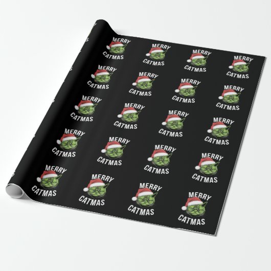 Vrolijk Kerstfeest Grappige Kattenliefhebbers Kers Cadeaupapier (Uitgerold)