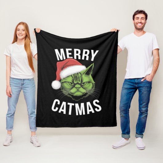 Vrolijk Kerstfeest Grappige Kattenliefhebbers Kers Fleece Deken (In situ)