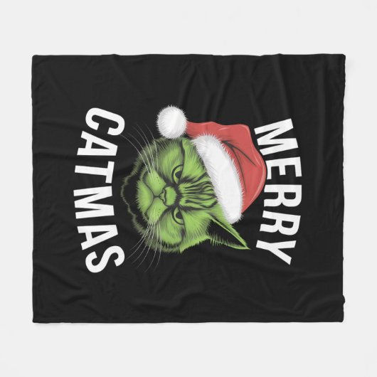 Vrolijk Kerstfeest Grappige Kattenliefhebbers Kers Fleece Deken (Voorkant (Horizontaal))
