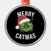Vrolijk Kerstfeest Grappige Kattenliefhebbers Kers Metalen Ornament (Voorkant)