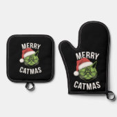 Vrolijk Kerstfeest Grappige Kattenliefhebbers Kers Ovenwant & Pannenlap Set (Voorkant)