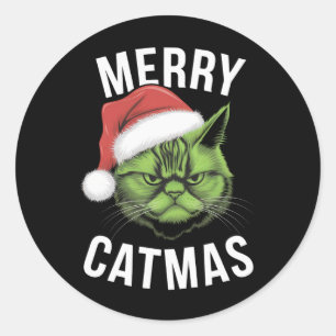 Vrolijk Kerstfeest Grappige Kattenliefhebbers Kers Ronde Sticker