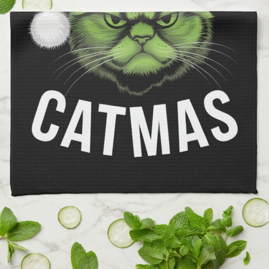 Vrolijk Kerstfeest Grappige Kattenliefhebbers Kers Theedoek (Gevouwen)