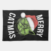 Vrolijk Kerstfeest Grappige Kattenliefhebbers Kers Theedoek (Horizontaal)