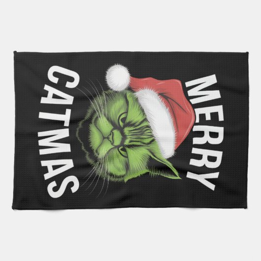 Vrolijk Kerstfeest Grappige Kattenliefhebbers Kers Theedoek (Horizontaal)