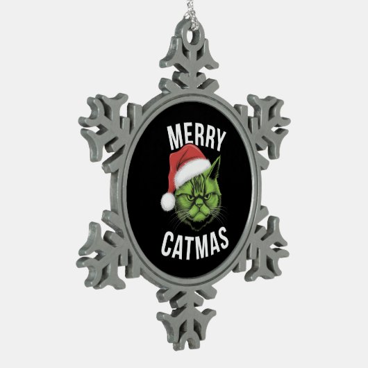 Vrolijk Kerstfeest Grappige Kattenliefhebbers Kers Tin Sneeuwvlok Ornament (Links)