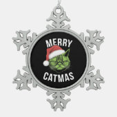 Vrolijk Kerstfeest Grappige Kattenliefhebbers Kers Tin Sneeuwvlok Ornament (Voorkant)