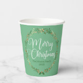 Vrolijk kerstfeest  Green WreatCustom Party Papieren Bekers (Achterkant)