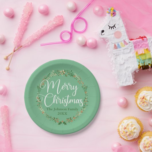 Vrolijk kerstfeest  Green WreatCustom Party Papieren Bordje (Feest)