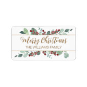 Vrolijk kerstfeest Greenery CranBerries Gold Etiket (Voorkant)