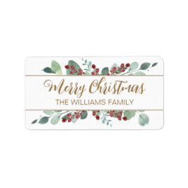 Vrolijk kerstfeest Greenery CranBerries Gold Etiket