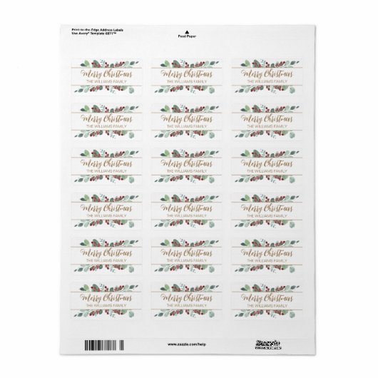 Vrolijk kerstfeest Greenery CranBerries Gold Etiket (Full Sheet)