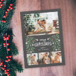 Vrolijk kerstfeest Greenery Kaart voor kerstmis<br><div class="desc">Deze elegant,  op de trendfoto kerstkaart,  bevat handgetekende bladeren en pijnboomtakken,  en ruimte voor vier familiefoto's. De extra foto's kunnen aan de rug worden toegevoegd.</div>