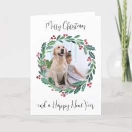 Vrolijk kerstfeest Greenery Wreath Custom Photo Feestdagen Kaart