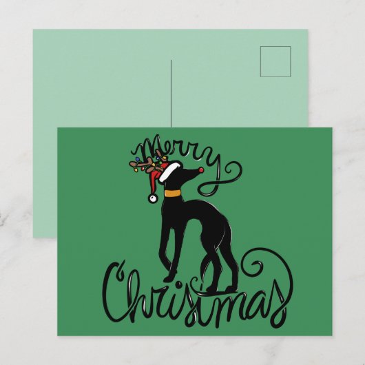Vrolijk kerstfeest Greyhound rendier Briefkaart (Voorkant / Achterkant)