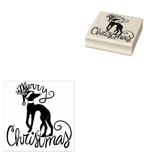 Vrolijk kerstfeest Greyhound rendier Rubberstempel (Gestempeld)