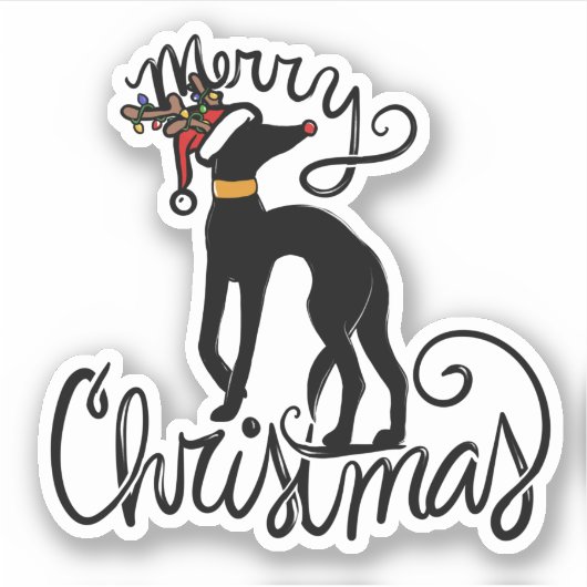 Vrolijk kerstfeest Greyhound rendier Sticker (Voorkant)