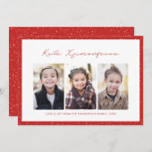 Vrolijk kerstfeest Grieks drie foto rood lijst Feestdagenkaart (Voorkant / Achterkant)