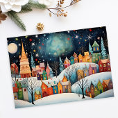 Vrolijk kerstfeest grillig winterdorp feestdagenkaart