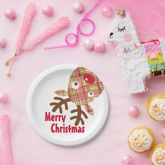 Vrolijk kerstfeest grillige rendieren papieren bordje (Feest)