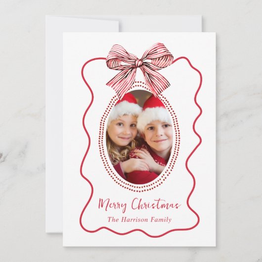 Vrolijk kerstfeest grillige rode wavy Lijst boog f Feestdagenkaart (Voorkant)