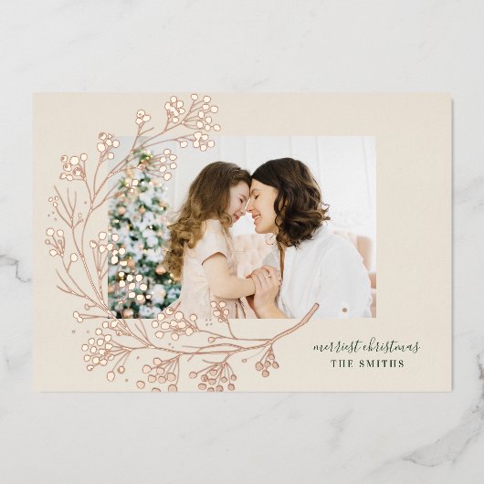 vrolijk kerstfeest | Groen & Crème Foto Roos Gold Folie Feestdagenkaart (Voorkant)